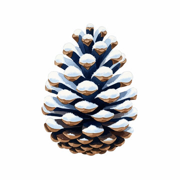 Single winter pinecone with fresh snow on scales vector illustration