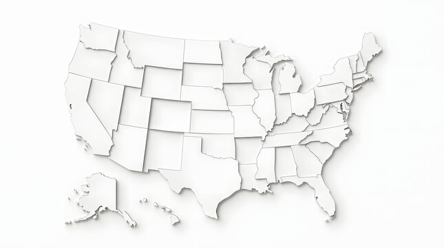 White 3D map of the United States with state borders