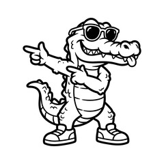 Naklejka premium Cartoon Frog and Crocodile Characters with Guns and Swords for Fun Action Adventure Illustration and Creative Design