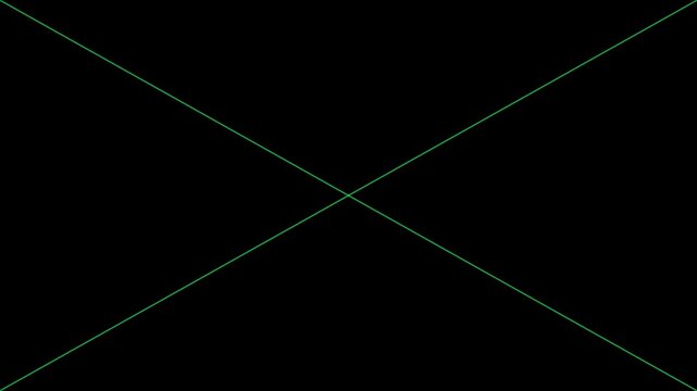 Abstract green neon laser light cross lines glowing on animation 4k black background
