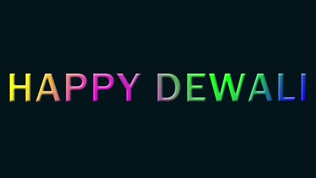 Colorful 'Happy Diwali' text animation appearing with vibrant, flowing bubble particles on a dark blue background, suitable for festive greetings.