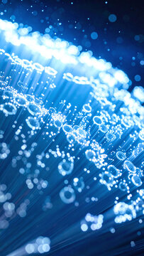 A mesmerizing abstract display of glowing blue fiber optic cables, evoking a sense of speed, future technology, and seamless connectivity. Perfect for digital media. Nobody.