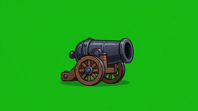 Cartoon vintage cannon illustration on green screen background