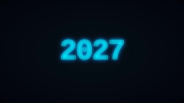Motion of the Year 2027 Digital Neon in Bright Blue Light for New Year Celebration.