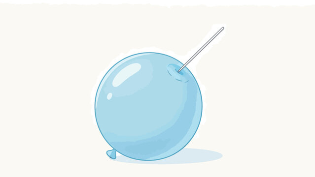 Blue water balloon punctured by silver needle, soft lighting and minimal background