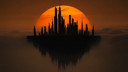Naklejka premium City skyline silhouette at sunset.