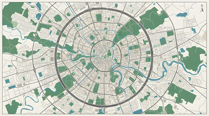 Fototapeta premium Detailed Vintage Style City Map with Circular Road System