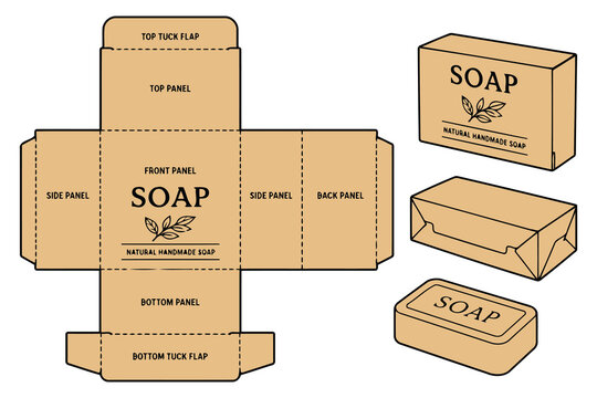Natural handmade soap box packaging template design Vector