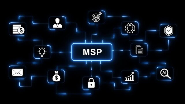 MSP Managed Service Provider and IT Infrastructure Support Concept on Digital Circuit Node Network Background