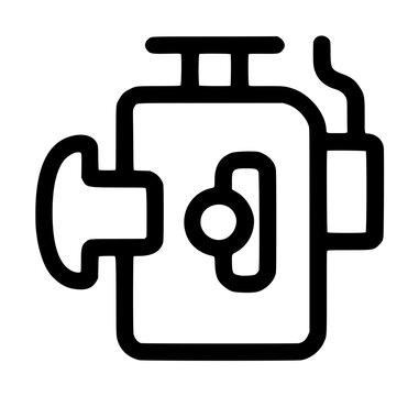 High-quality carburetor vector icon representing automotive engine fuel systems. This clean illustration showcases a mechanical component used in internal combustion engines for various vehicles.