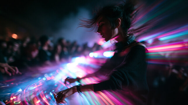 Female DJ Performing at Electronic Music Nightclub Party