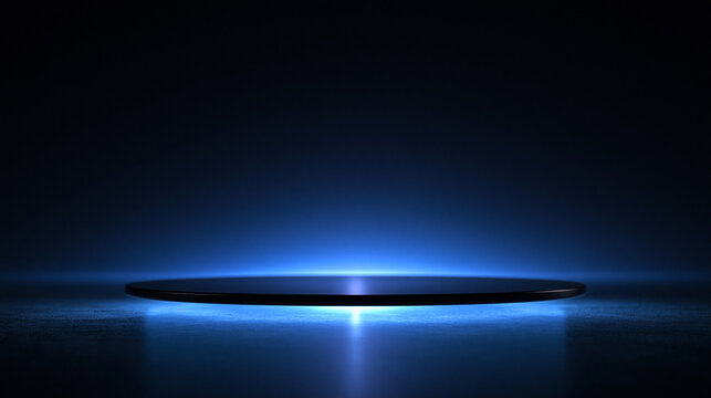 Futuristic Dark Podium with Blue Neon Glow Display
