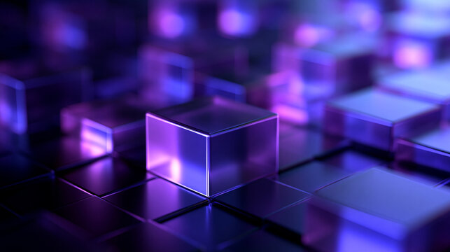 Futuristic 3D Geometric Cubes with Neon Purple Lighting
