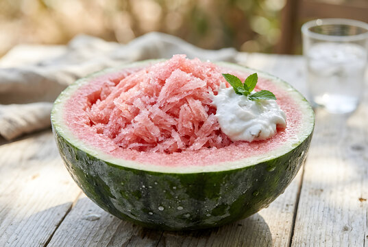 Gefrorene Wassermelone mit Kokoscreme