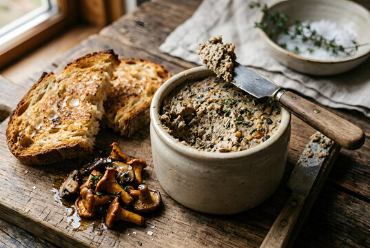 Hausgemachte Pastete aus Pilzen und Waln&uuml;ssen