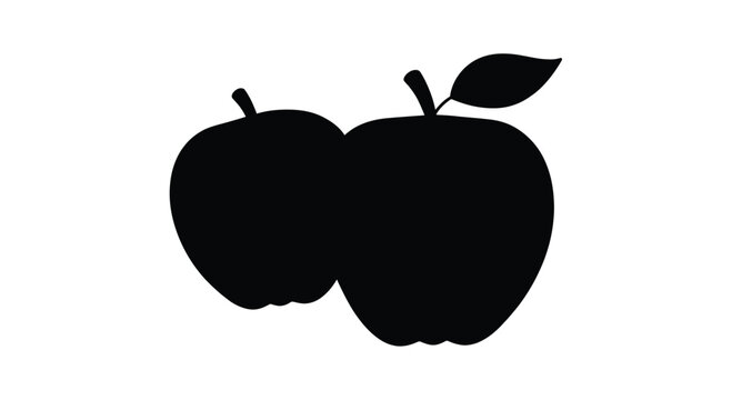 Two apples with leaf are depicted as a black silhouette