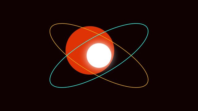Abstract atom model animation with rotating orbits and glowing nucleus for science and technology concepts 4k