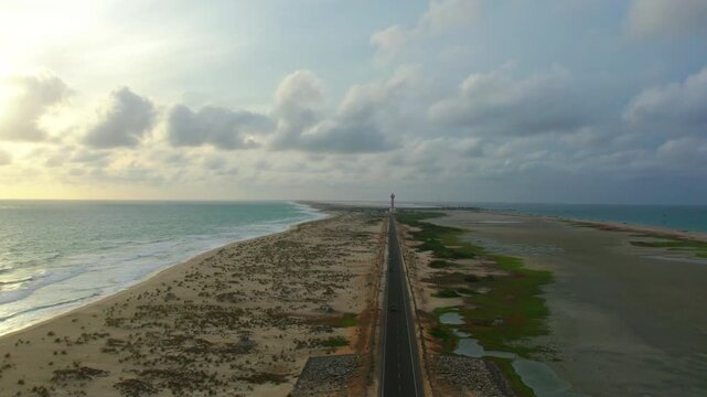 Aerial view of Ram Setu, dhanushkodi, Rameswaram Island, Tamil Nadu, India.