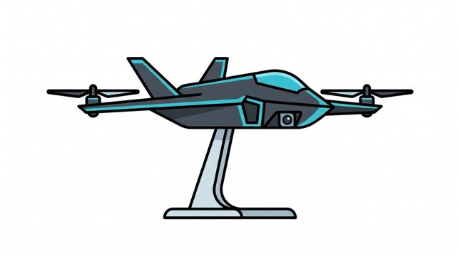 Futuristic military stealth drone sticker on stand