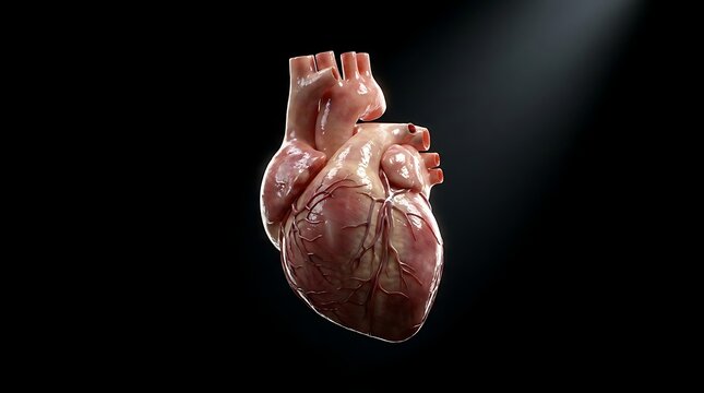 Anatomical human heart on black background