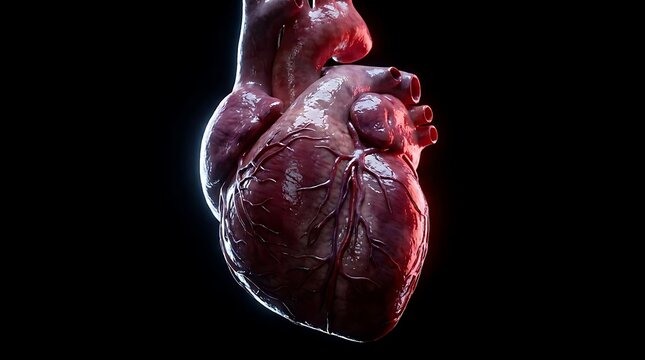 Anatomical human heart with veins and arteries