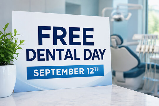 Free Dental Day September 12th Sign in a Modern Dental Clinic Office