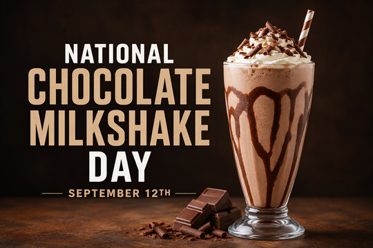 National Chocolate Milkshake Day September 12th with Whipped Cream and Straw