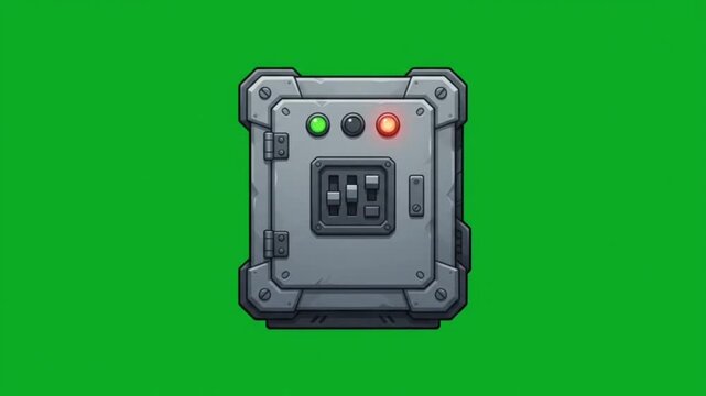 Futuristic electrical transformer unit with insulators on a green screen background