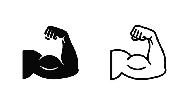Strong bicep arm muscle vector icons illustrating power, strength, and fitness concepts.