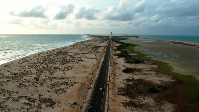 Aerial view of Ram Setu, dhanushkodi, Rameswaram Island, Tamil Nadu, India.