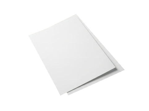 Two blank white paper sheets isolated on transparent background