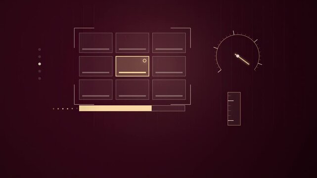 Abstract animated autopilot modes latching on a mode panel drawn as amber and orange lines and shapes on a deep dark background. Seamless looping 4K motion graphics video with free space for text, ide