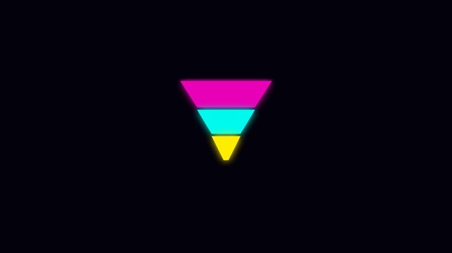 Vibrant Motion of Neon Triangular Prism with Colorful Stripes in Dynamic Visual Display.