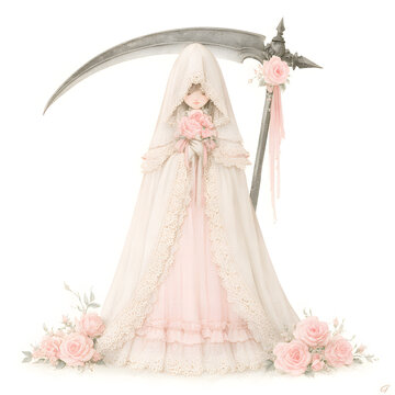 Gothic bridal doll with roses and scythe