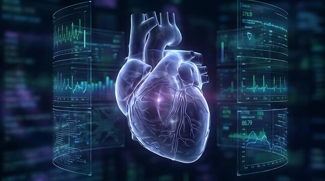 Human heart with holographic medical data interface