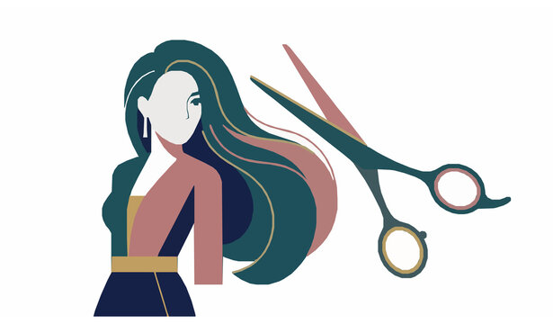 Girl with Hairdressing Scissors Hair Salon Beauty Vector Illustration