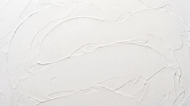 White textured plaster wall background with abstract rough brush strokes and copy space