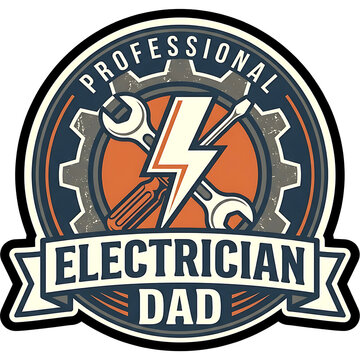 Professional electrician dad badge design isolated on transparent background