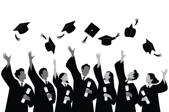 Group of happy graduates throwing caps in the air