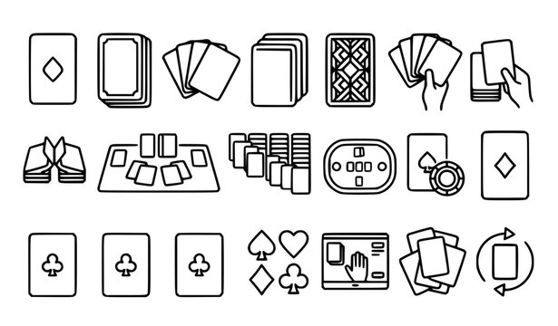 Modern Playing Cards Line Icons Collection with Poker Deck Game Casino and Gaming UI Symbols EPS10