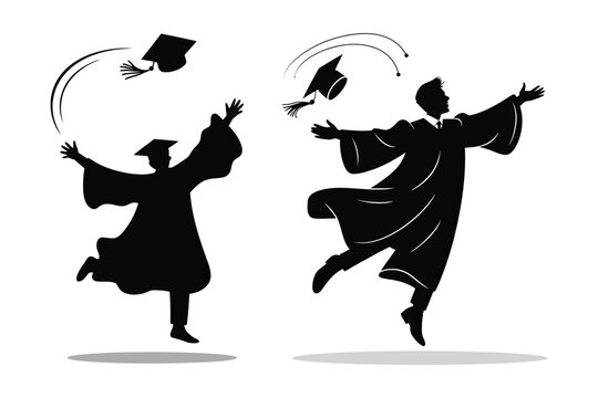 Jumping graduation students silhouettes