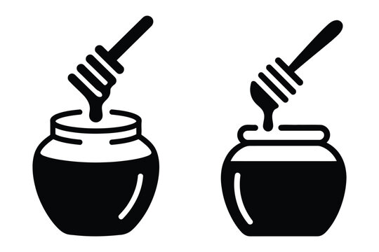 Set of honey jar and dipper icons