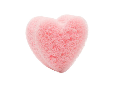 Pink heart shaped bath sponge isolated on transparent background