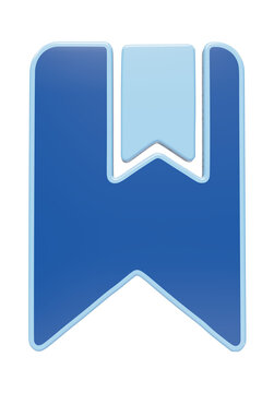 Blue bookmark icon illustration, 3D ribbon tag graphic, modern web interface element for digital reading and saving content