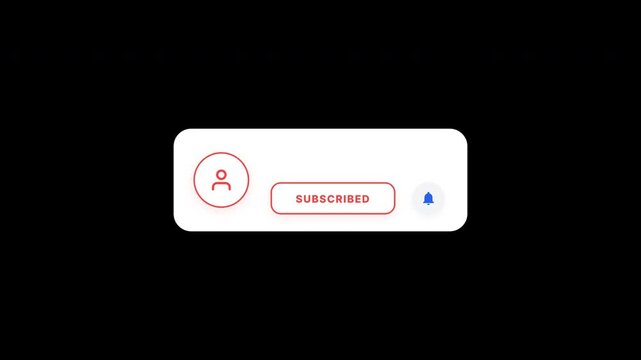 Red subscribe pop up button animation, social media profile and notification, bell icon