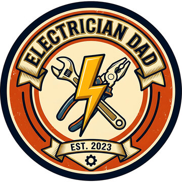 Electrician dad vintage emblem with tools isolated on transparent background