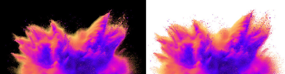 Abstract vibrant dense color powder cloud explosion isolated on transparent background © Raihan