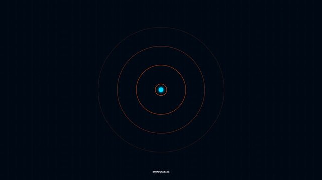 Motion of a blue glowing orb in dark space with concentric circles and radiating lines.