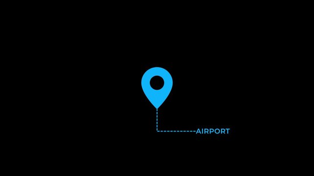 location pin to airport animation travel route concept map marker destination symbol navigation pointer outline graphic element seamless looping video asset