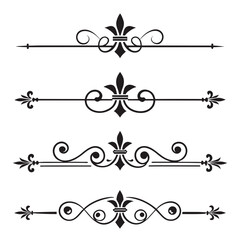 Vintage ornamental divider set with fleur de lis elements for elegant border decoration decorative flourish line art collection for invitation card and book page design. © go